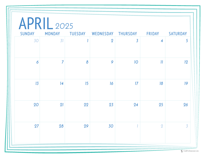 Simple blue and green calendar for April 2025