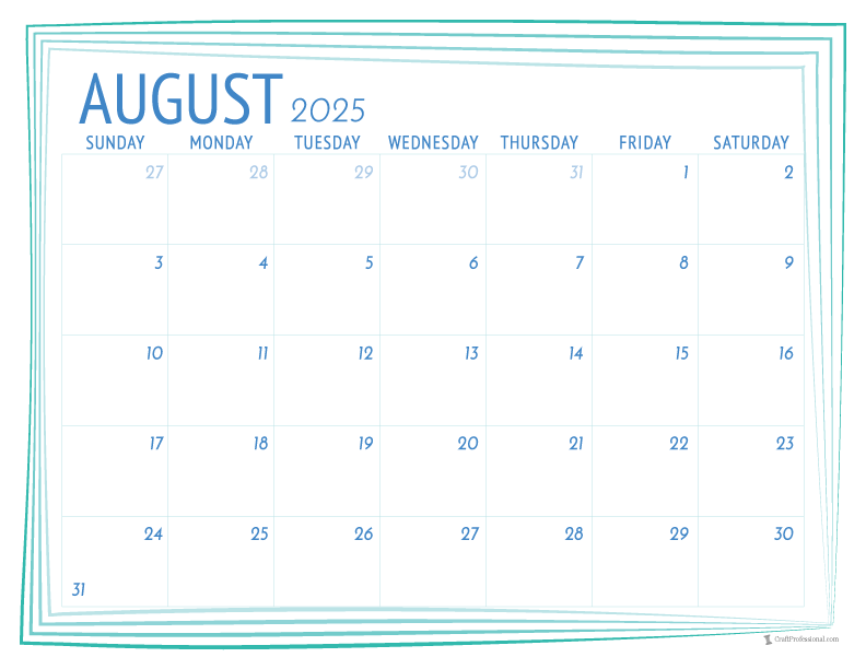 August 2025 prtinable calendar with simple frame design