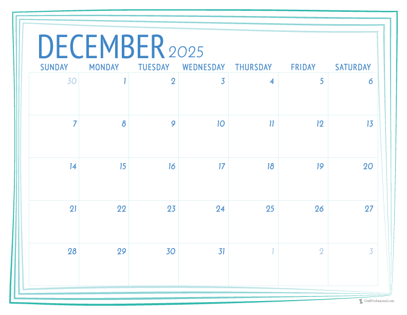 December 2025 printable calendar, simple design