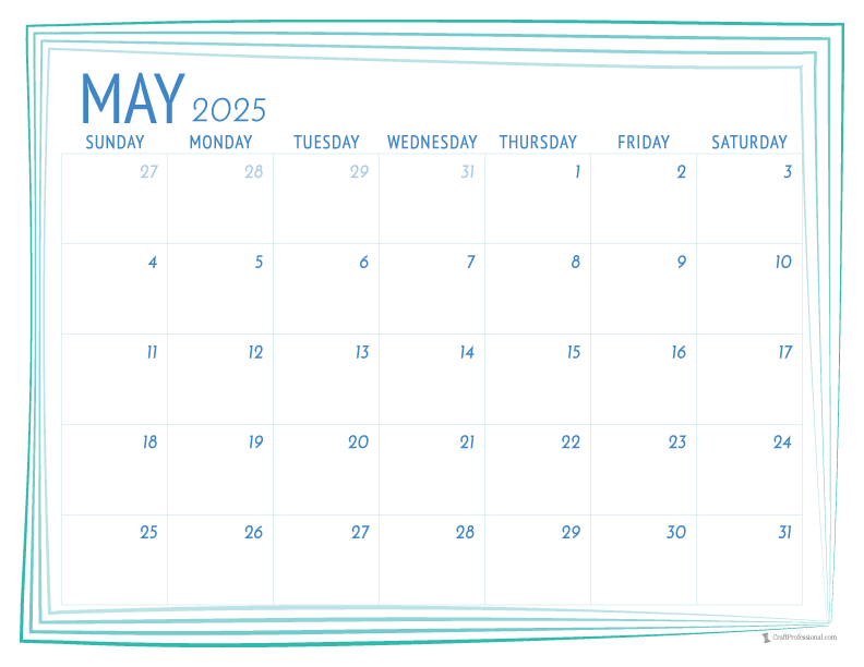 May 2025 calendar, simple blue and green design