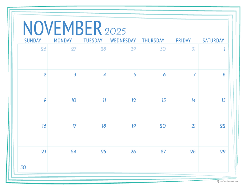November 2025 printable calendar, simple design