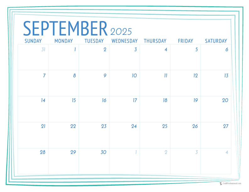 september 2025 printable calendar with simple frame design
