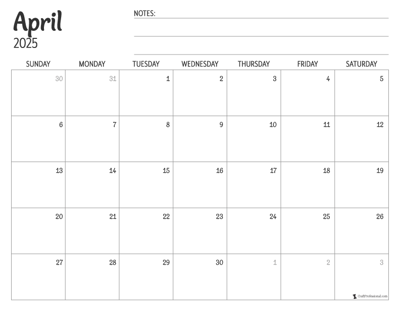 Printable April Calendars 2025