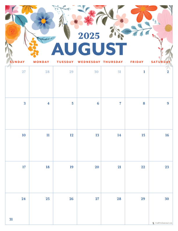 August Calendars 2025 - Get Organized With a Free Printable Calendar