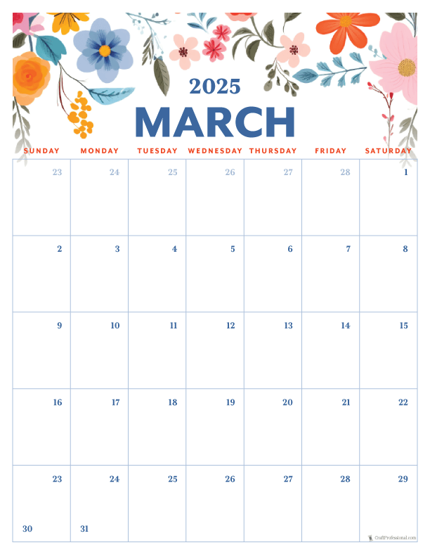 March Calendars for 2025 Free Printables to Plan the Perfect Spring