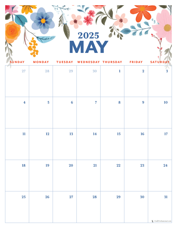 Download Your Free Printable May 2025 Monthly Calendar Today!