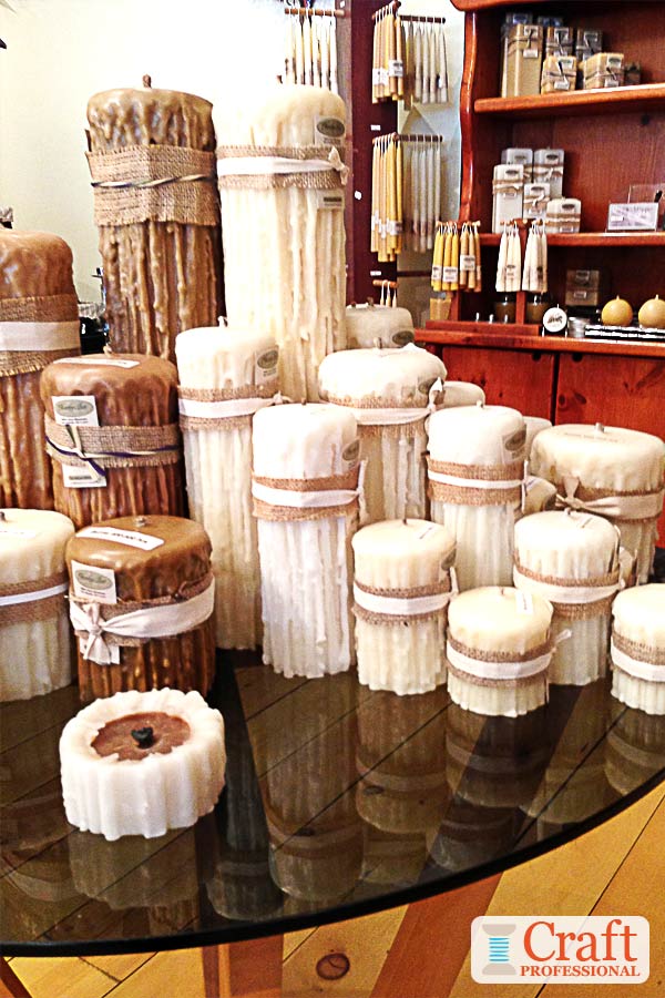 Table top handmade candle display. Table top handmade candle display.