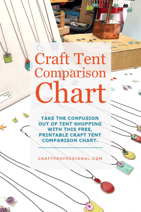 Handmade jewelry on display at a craft show. Text - Craft tent comparison chart. Take the confusion out of tent shopping with this free, printable craft tent comparison chart. Handmade jewelry on display at a craft show. Text - Craft tent comparison chart. Take the confusion out of tent shopping with this free, printable craft tent comparison chart.