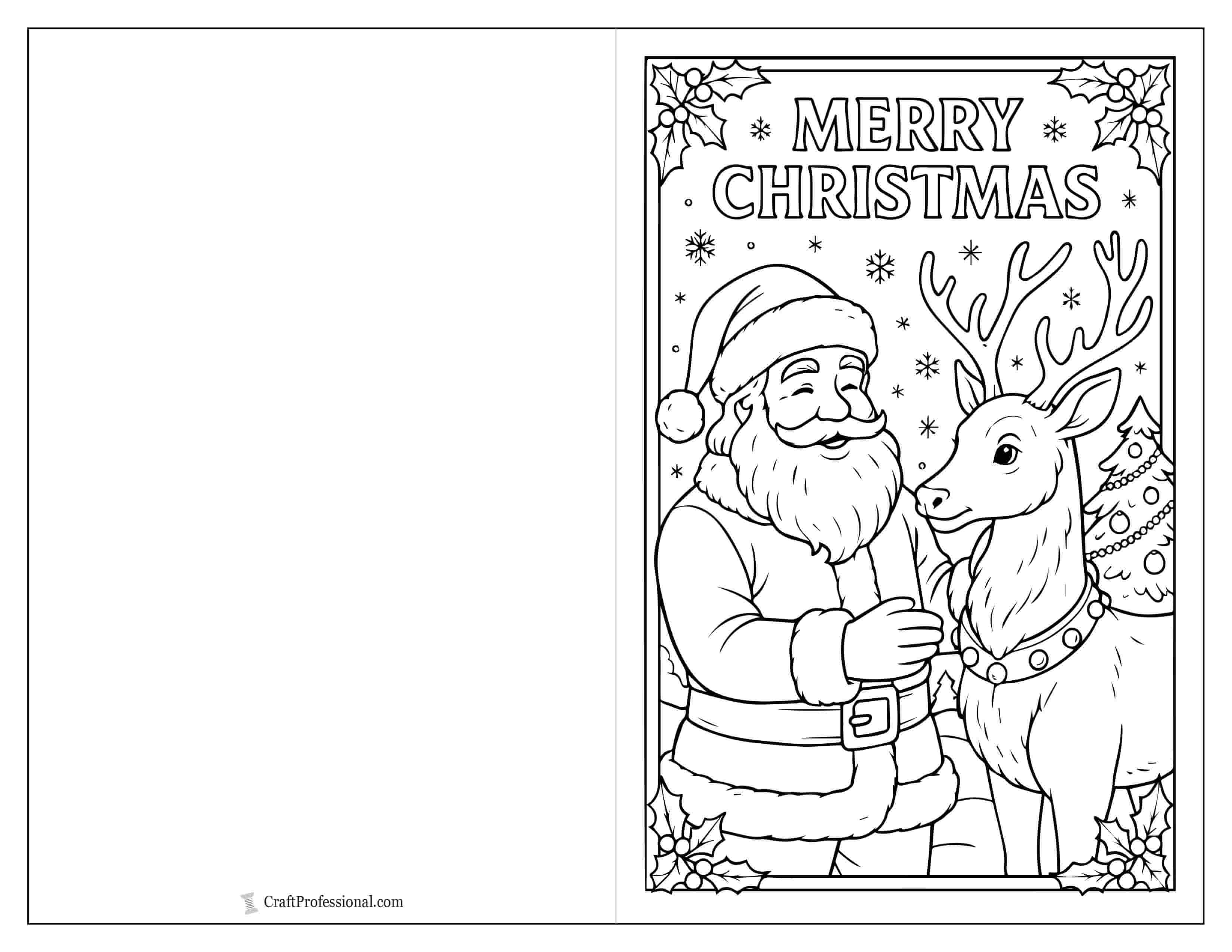 Santa with reindeer printable Christmas card