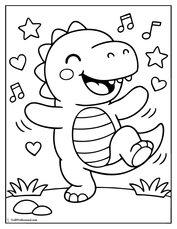 Cartoon dinosaur dancing coloring page