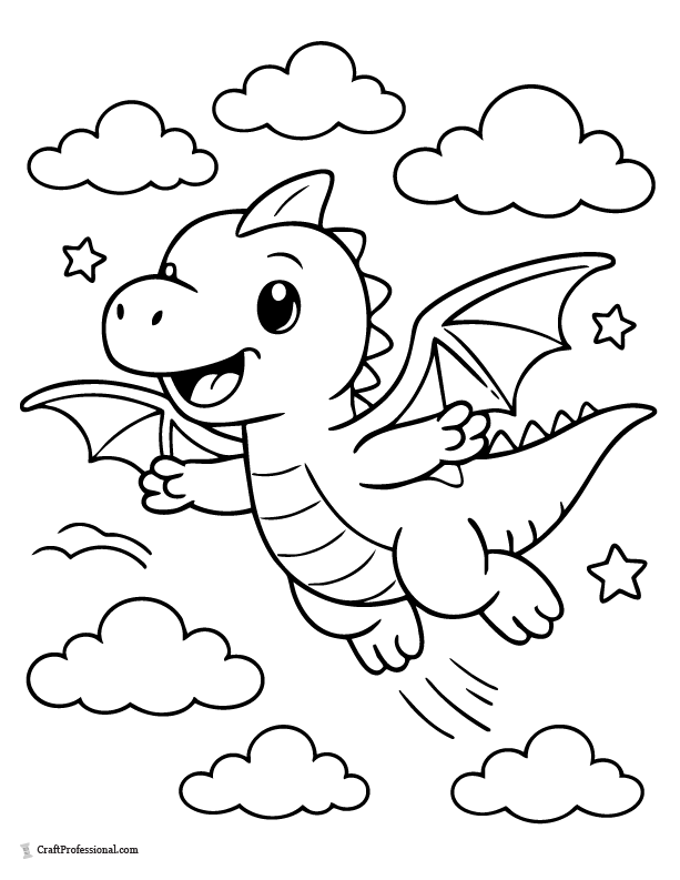 Cartoon dinosaur flying with wings coloring page