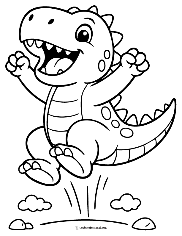 Cartoon dinosaur jumping coloring page