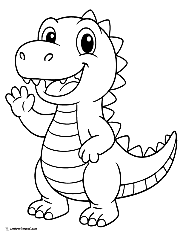 Cartoon dinosaur waving coloring page