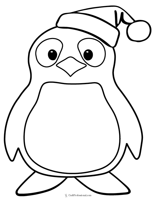 Coloring page: cartoon penguin wearing a Santa hat