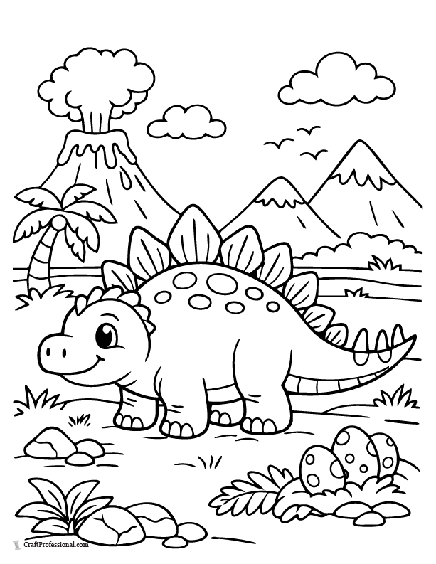 Cartoon stegosaurus coloring page