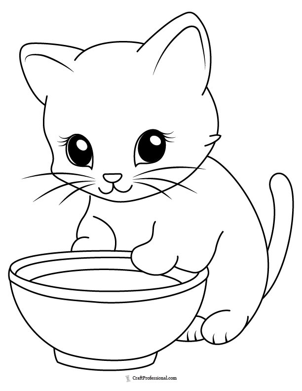 Cat lapping up milk coloring sheet