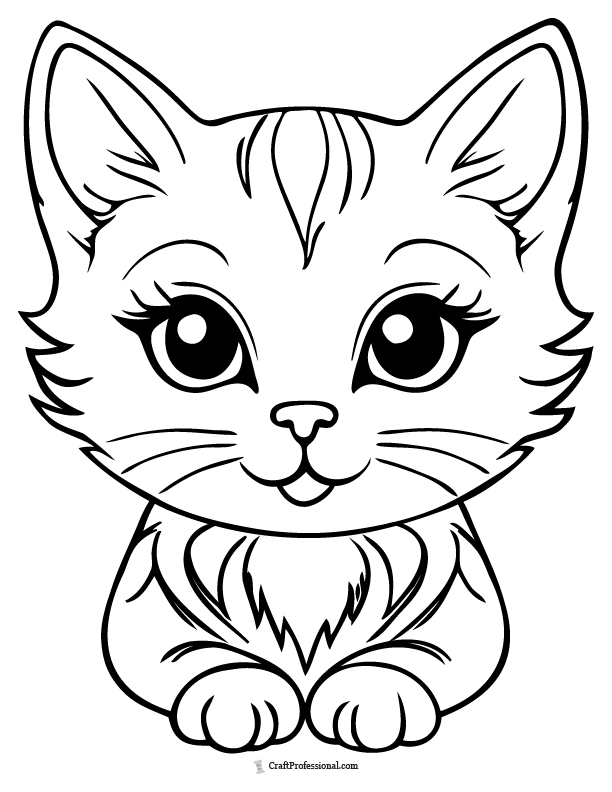 Cute cartoon cat face coloring sheet