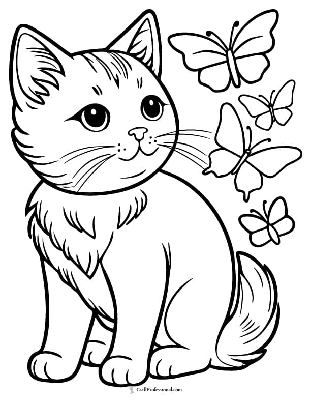 Cat with butterflies coloring sheet