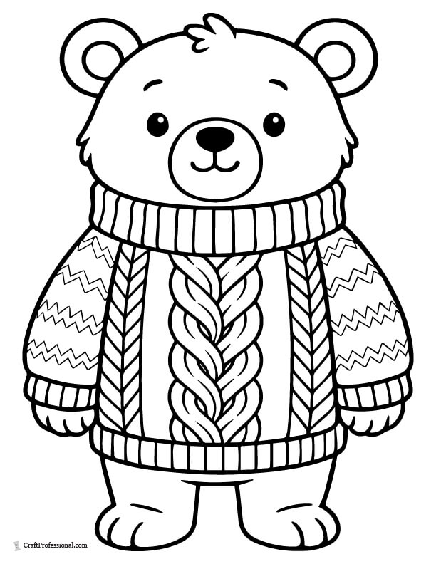 Cute bear in oversized sweater coloring page