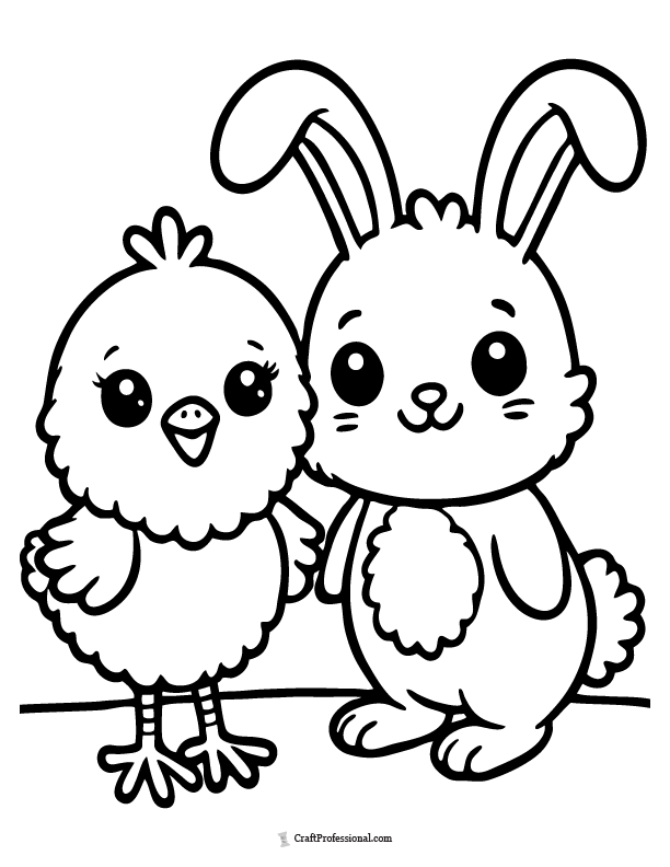 Easter chick and bunny coloring page
