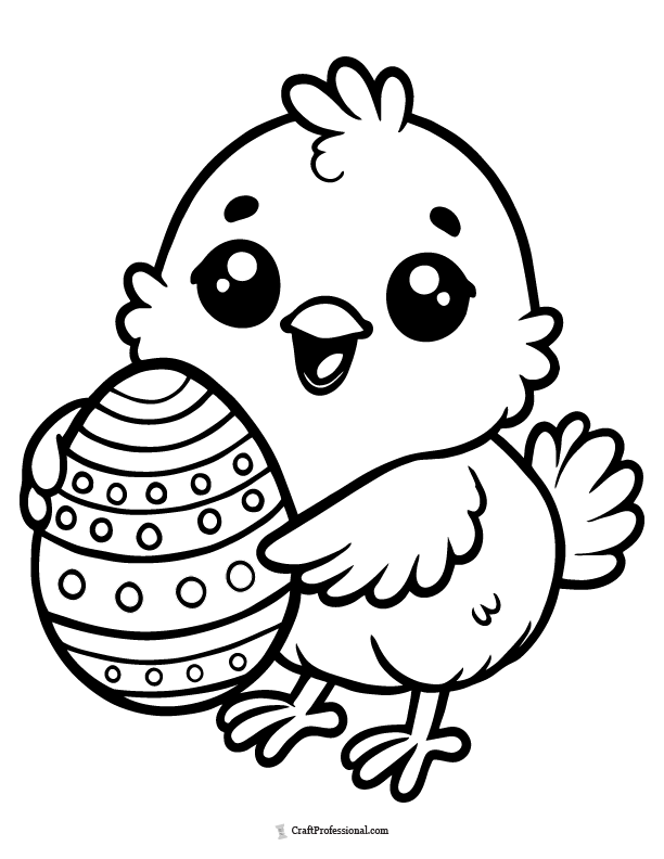 Chick hugging an Easter egg coloring page