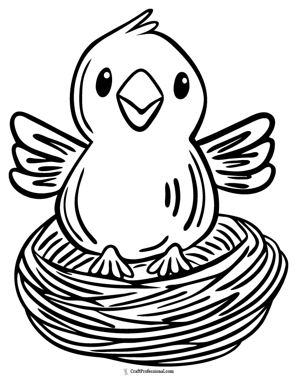 Chick flying out of a nest, simple coloring sheet