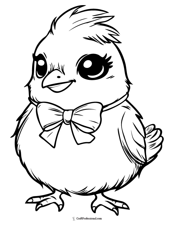 Chick wearing a bow tie coloring page