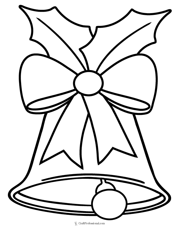 Coloring page: Bell topped with holly leaves and a bow