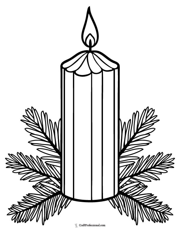Candle on evergreen boughs coloring page