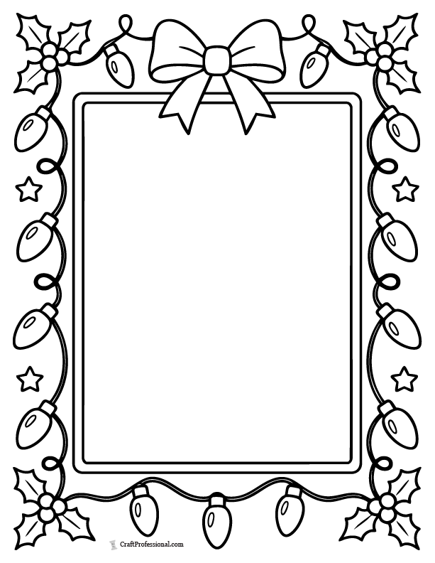 Christmas lights stationery template with festive light bulb border.