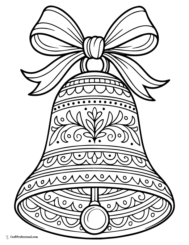 Bell-shaped ornament with ribbon bow, coloring page.