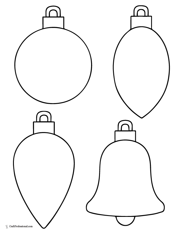 Blank Christmas ornament name tags, four per page, coloring page.