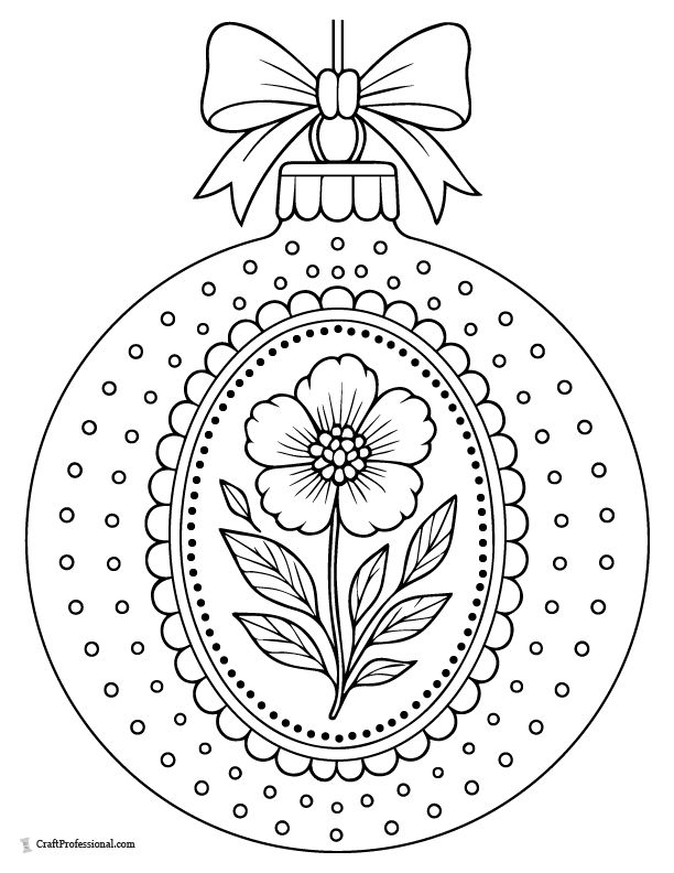Vintage floral cameo ornament with scalloped details, coloring page.
