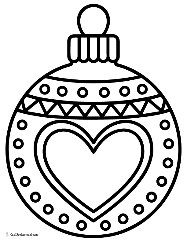 Simple ornament with heart design, coloring page.