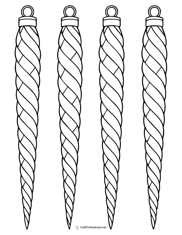 Icicle-shaped ornaments with spiral grooves, coloring page.
