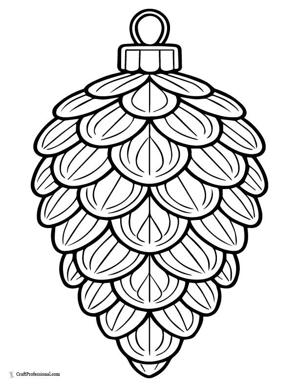 Pinecone-shaped ornament with layered scales, coloring page.