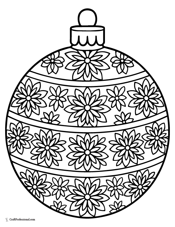 Round ornament with mandala bands, coloring page.