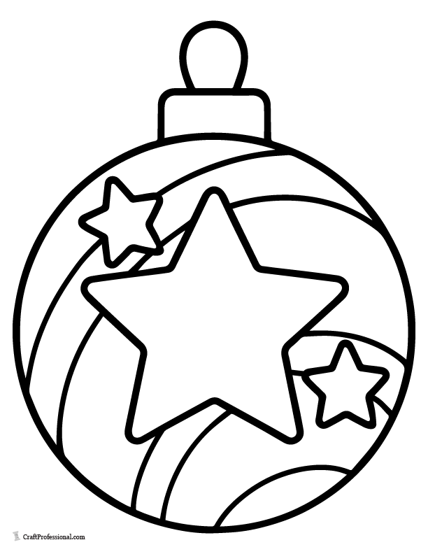 Simple ornament with three stars, coloring page.