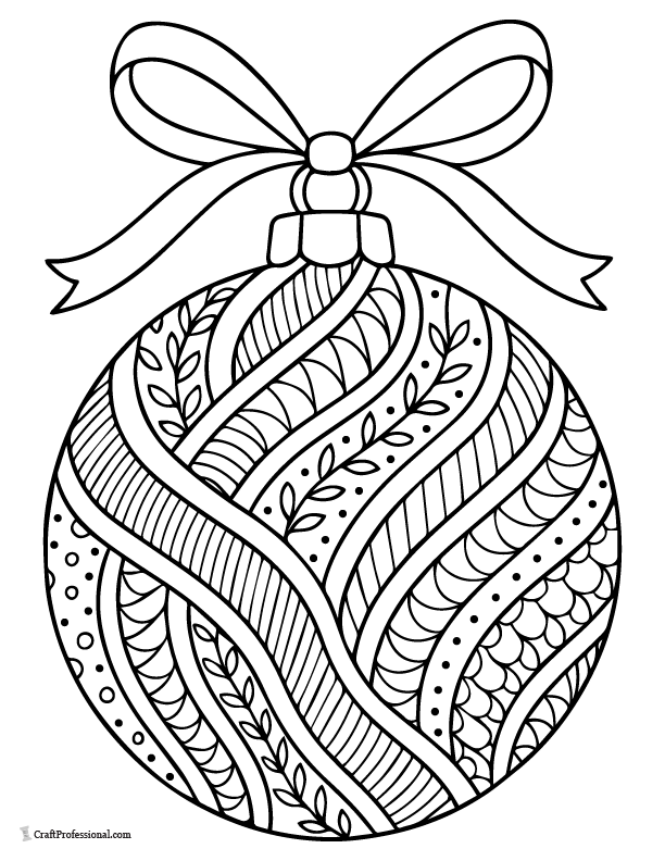 Zentangle-style ribbon swirl ornament, coloring page.