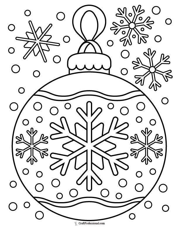 Christmas ornament surrounded  by snow coloring page.