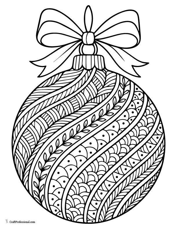Christmas ornament with a Zentangle-style pattern, coloring page.