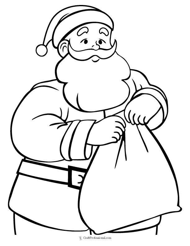 Coloring page: Santa Claus holding a bag of presents