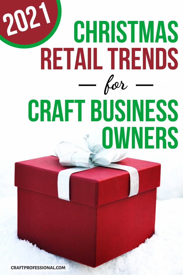 Red Christmas gift. Text - 2021 Christmas retail trends for craft business owners.