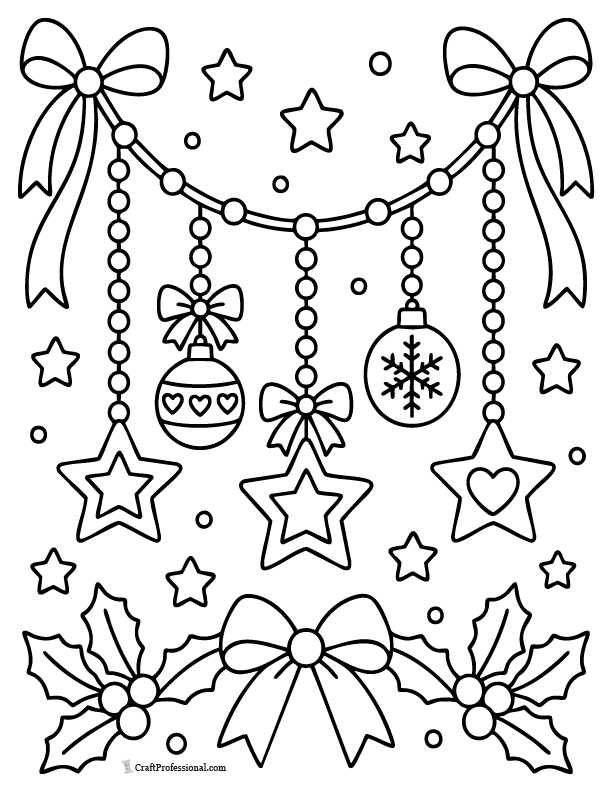 Christmas star garland activity page with stars to color and cut out.