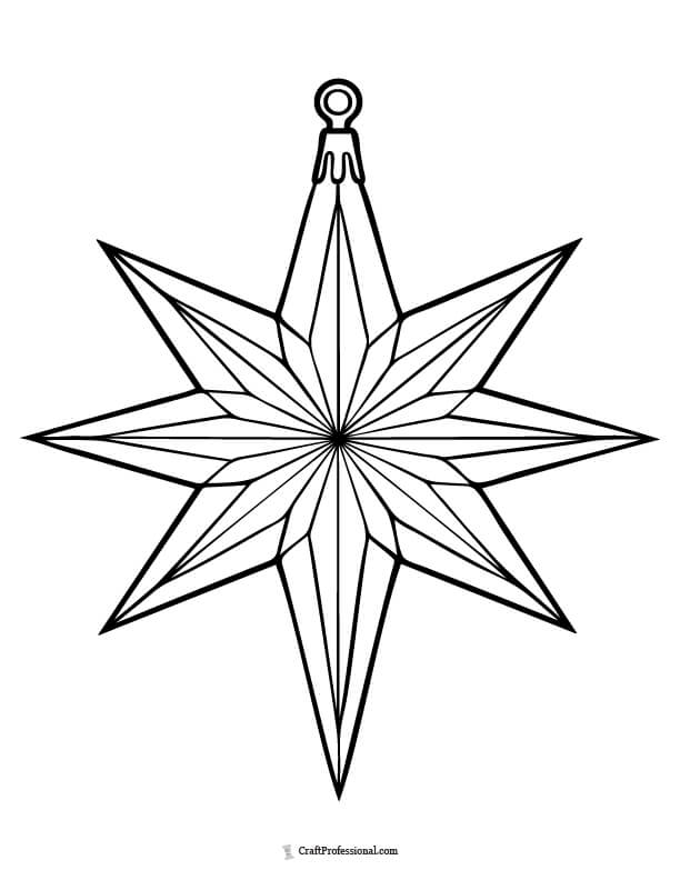 Christmas star ornament with a geometric pattern, coloring sheet.