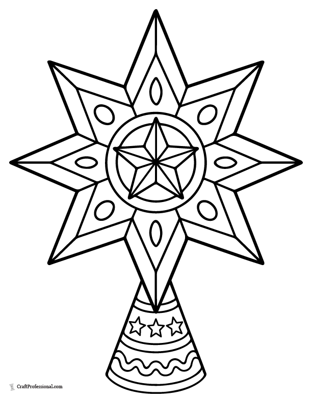 Christmas star tree-topper with cone-shaped base, coloring sheet.