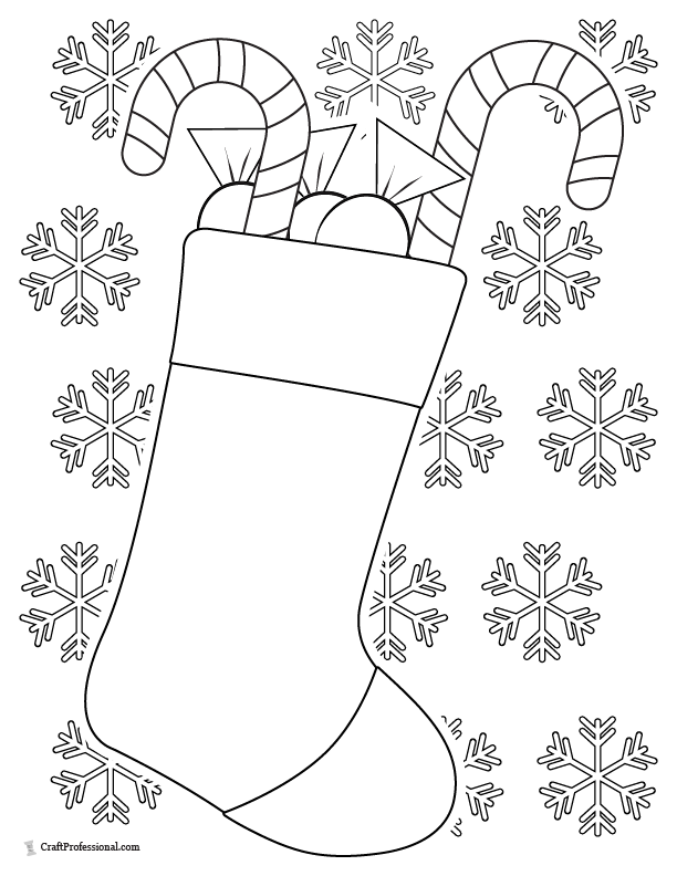 Christmas stocking filled with candy canes coloring page