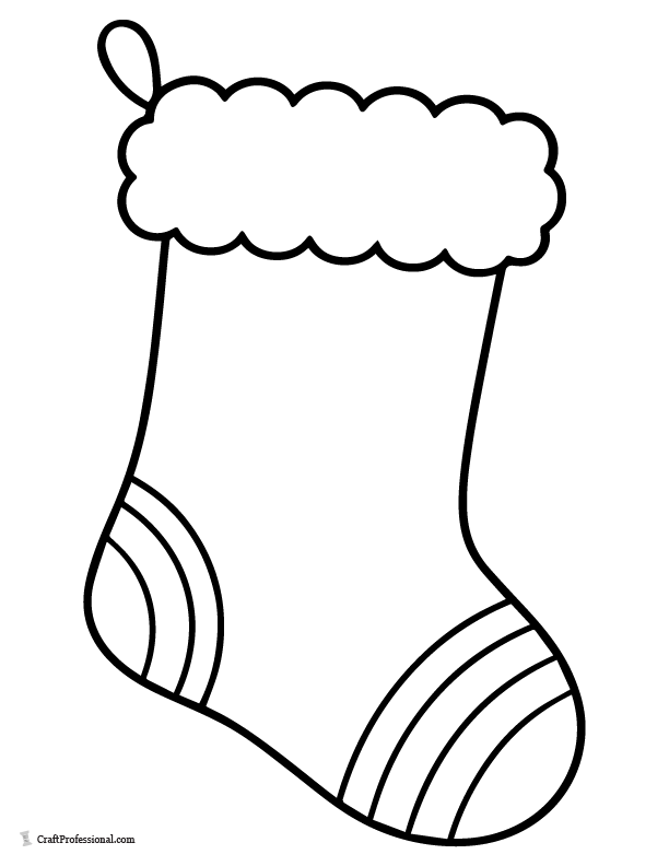Simple stocking with fluffy cuff and stripe toe and heel coloring page