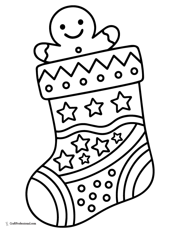 stocking with gingerbread cookie coloring page for kids