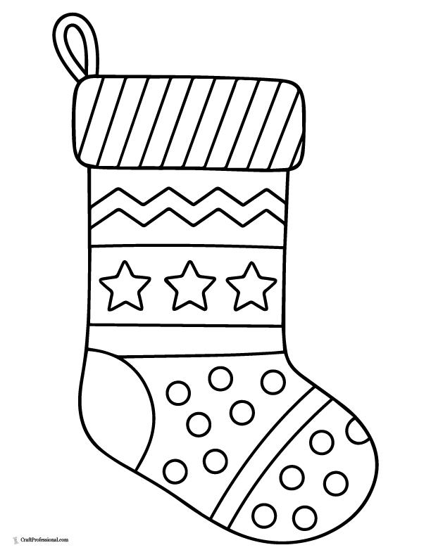 large outline christmas stocking, simple coloring page, trace and cut for kids
